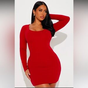 NEW Red Ribbed Bodycon Mini Dresss
